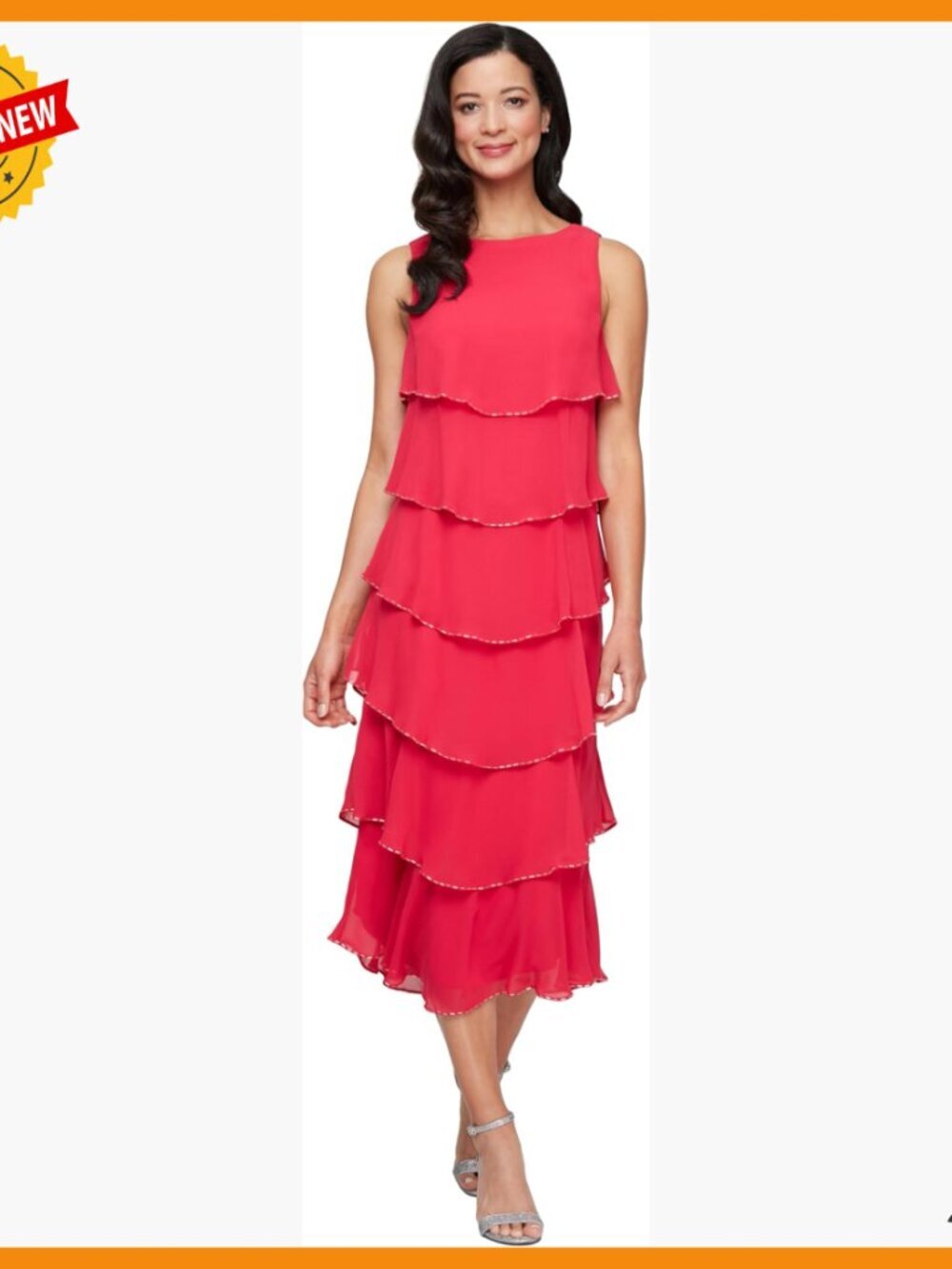 Georgette Tiered Midi Dress with Bead Embellishment, Wedding Guest Formal